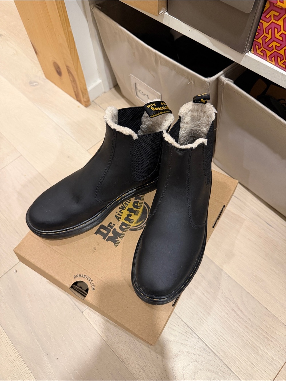 Dr. Martens Black Chelsea Ankle Boots with Shearling Lining